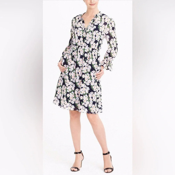 J. Crew Mercantile Drapey Floral Tie-Front Dress in Blue/Purple Size XS - Picture 3 of 15